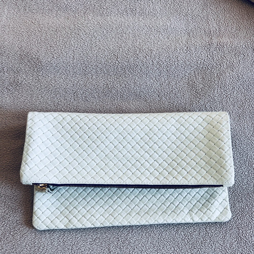 LIKE NEW - Clare V Fold Over White Woven Clutch